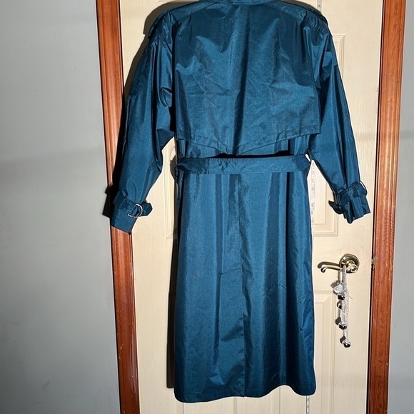 VTG 90’s-Brem rainwear-12P-teal green-double breasted raincoat with shoulder pad - Picture 2 of 14